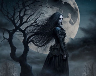 Friday the Thirteenth PRINT - full moon photo magic magick astrology woman witch dark goth gothic feminine goddess Wednesday Halloween