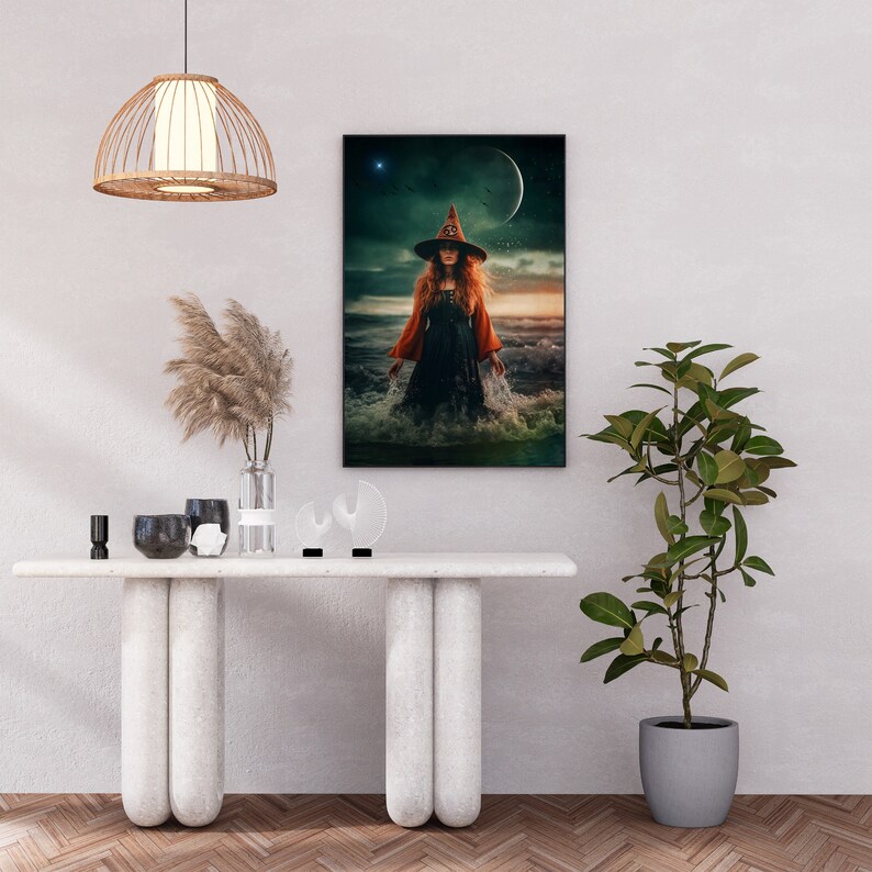 Cancer Witch PRINT new moon photo, Cancer Zodiac Woman mermaid surreal art ocean astrology divine feminine, water sign starry sky power image 6