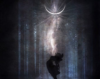 Cracked Open PRINT - new moon photo virgo taurus surreal home decor newmoon forest astrology moody universe woman heart magic chakra