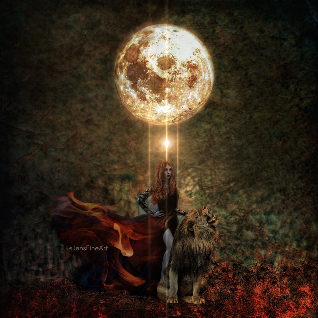 I Am the Storm Photo PRINT, Leo Full Moon Surreal Landscape Lion