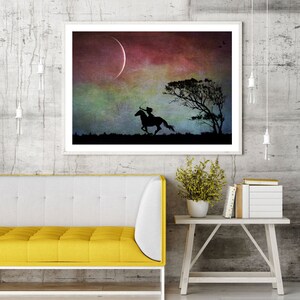 Aiming High new moon art photo PRINT, surreal landscape tree arrow horse, home decor, girls kids room dark Sagittarius night sky astrology image 6