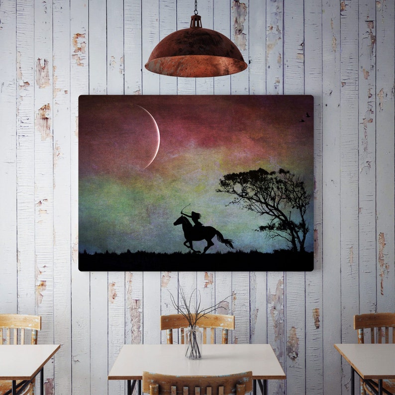 Aiming High new moon art photo PRINT, surreal landscape tree arrow horse, home decor, girls kids room dark Sagittarius night sky astrology image 4
