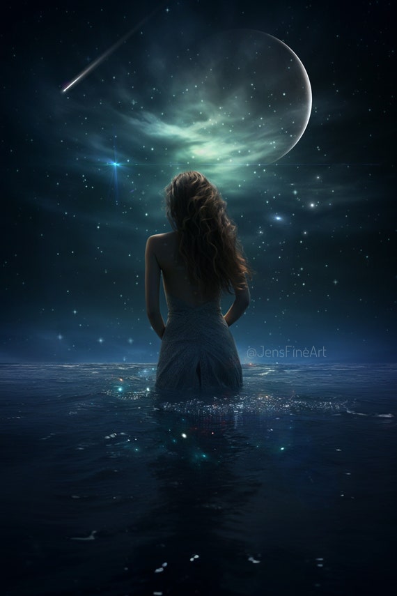 Moonlit Solace PRINT - New Moon Photo, Cancer Woman Mermaid Art