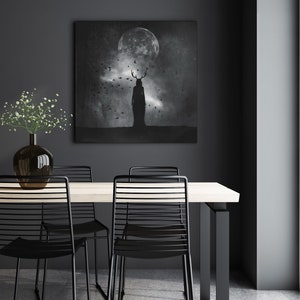 Any square photo Canvas Gallery Wrap, Wall Fine Art, gothic art Canvas Print, canvas, home decor, photograph, halloween witch forest moon image 7