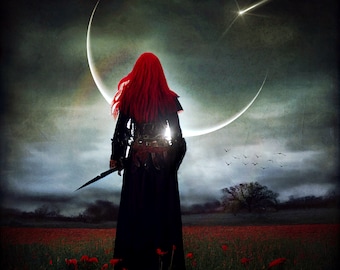 Sagittarius Warrior PRINT - new moon woman art photo surreal home decor landscape supermoon sky astrology universe sword warrior zodiac