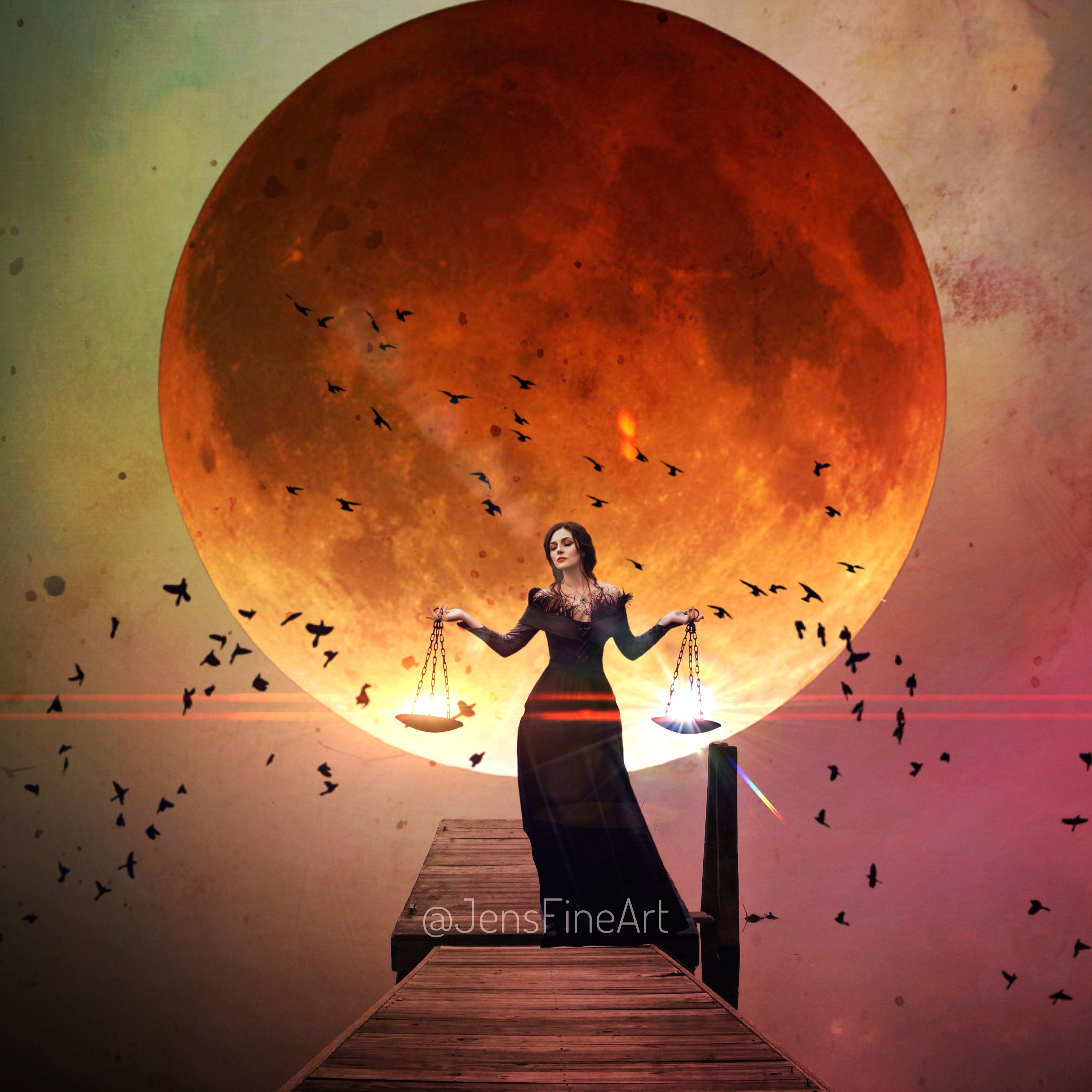 Balancing the Fates PRINT - Lunar Eclipse Libra Full Moon Photo