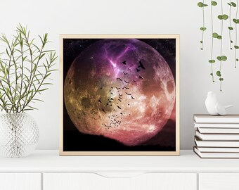Full Moon Flight PRINT - Super Moon Photo Surreal Landscape Art