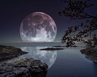 Fated - Full Moon Photo PRINT, Seascape Photography, Lunar