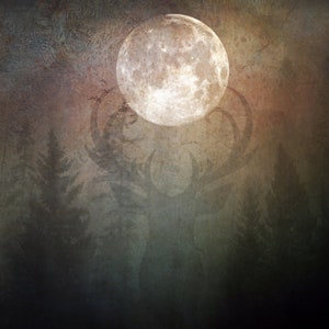 Buck Moon PRINT - full super moon photo, surreal landscape fine art home decor deer antlers astrology supermoon zodiac neutral spirit animal