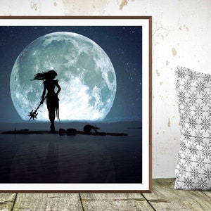 Cancer Full Moon PRINT super moon photo, surreal landscape fine art home decor night sky girl woman warrior ocean astrology zodiac crab image 2