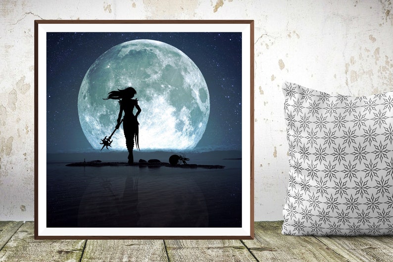 Cancer Full Moon PRINT super moon photo, surreal landscape fine art home decor night sky girl woman warrior ocean astrology zodiac crab image 2