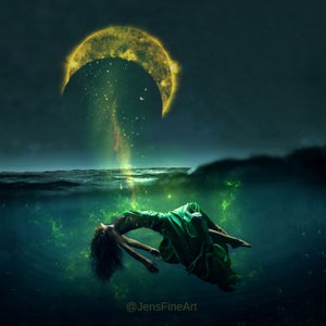 Eclipse Energy PRINT - Scorpio moon photo, surreal landscape fine art home decor girl woman underwater ocean astrology zodiac witch solar