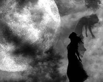 Invocation PRINT - full super moon photo, surreal landscape fine art ghost night witch astrology halloween gemini samhain spirit spooky dark
