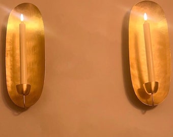 SET OF 2 Moroccan Oval Wall Sconce , Oval Brass Gold Leaf Candle Holder Wall Light, Moroccan Brass Wall Light Modern Design , Candle