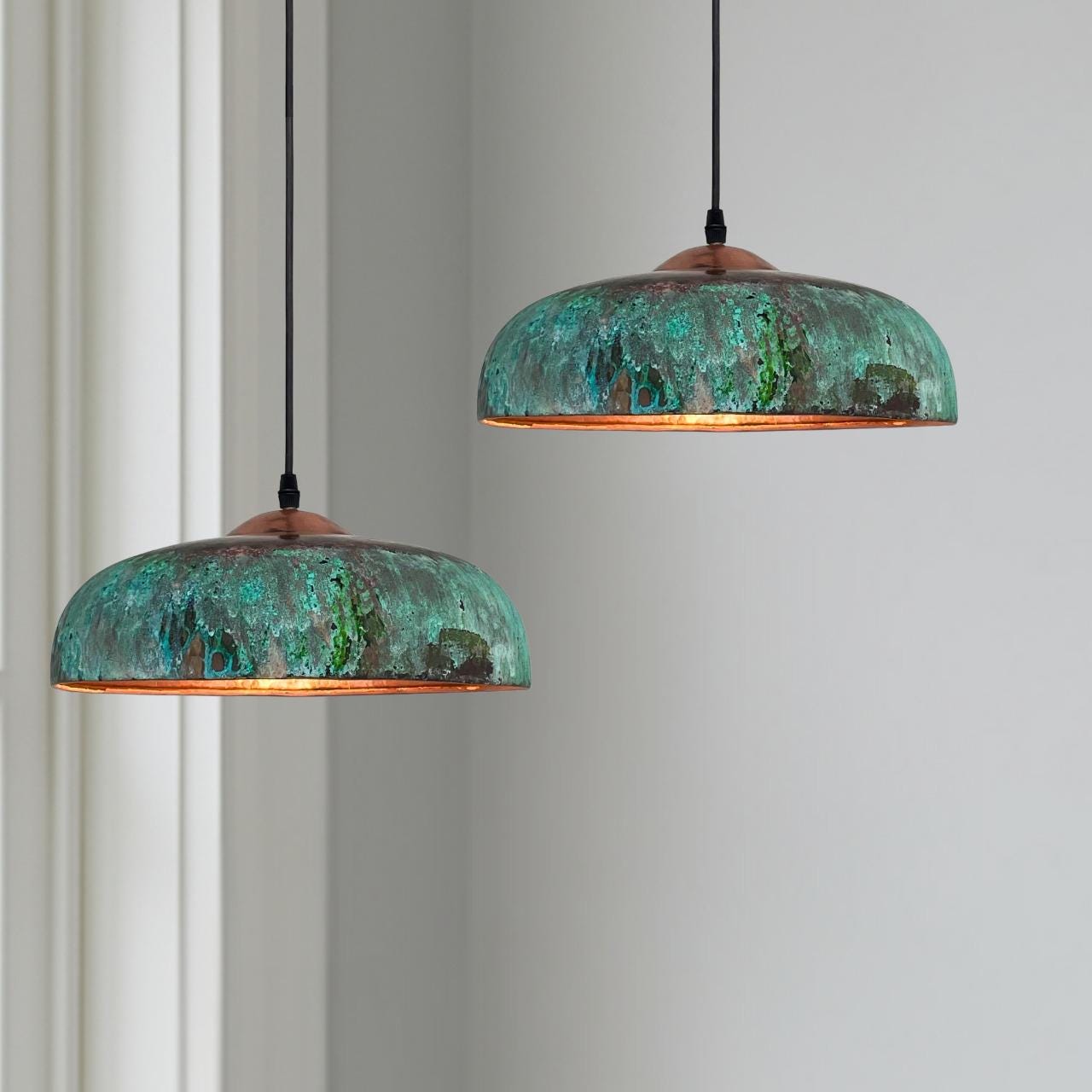 set of 2 Oxidized pendant Copper Patina Light,Copper Patina Lamp, Hanging Pendant Lighting, Kitchen Island Lighting, Ceiling Light Fixture