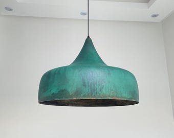 Handmade Green Patina Copper Pendant Light, Oxidized Dome Ceiling Light, Solid Rustic Copper Farmhouse Kitchen Island Light Fixture