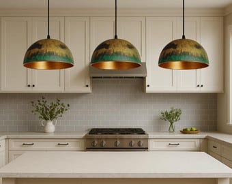 set of 3 Oxidized Dome Copper Pendant Light-Hand Carved Copper Kitchen Island Lighting Copper Industrial Lamp -Art deco Copper light fixture