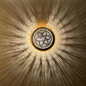 Handmade Moroccan Brass Sconce Light: Geometric Wall Decor