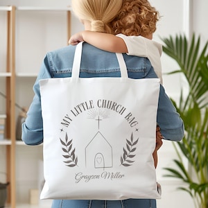 Sac d'église personnalisé pour tout-petits, fourre-tout personnalisé en toile pour enfants chrétiens, cadeau d'école du dimanche, cadeau d'étude de la Bible, cadeau de Noël religieux