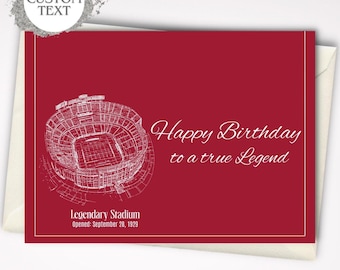 Personalized Birthday Card for Alabama Sports Fans, Custom Football Stadium Greeting Card Set, Crimson Game Day Gift for Dad Coach Uncle