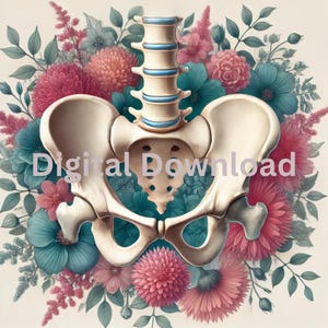 Vintage-Looking Bony Pelvis with Floral Background