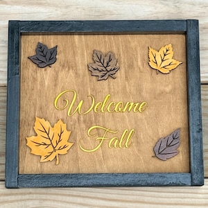 Handmade Hello Fall Sign, Welcome Sign, Home Decor, Fall Leaves, Autumn Wall Decor.