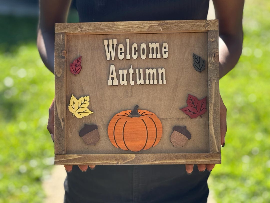 Handmade Hello Fall Sign, Welcome Sign, Home Decor, Fall Leaves, Autumn ...