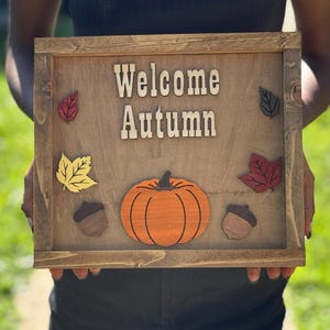 Handmade Hello Fall Sign, Welcome Sign, Home Decor, Fall Leaves, Autumn Wall Decor.