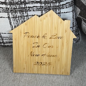 Engraved House Shaped Cutting Board, New Home 2025, Housewarming Gift, First Home Gift. Relator Gift. Closing Gift, Family Gift, Peace Love