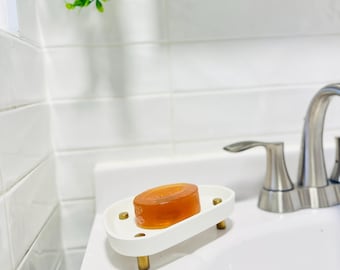 Jabonera minimalista con patas para baño, jabonera moderna de hormigón con desagüe.