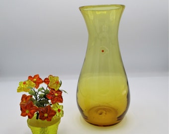 Blenko Glass Vase #9813 in Topaz with Original Label - Vintage - FREE SHIPPING