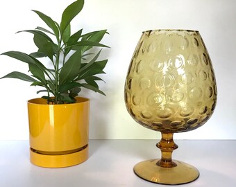 Midcentury Amber Goblet Vase, Vintage Glass, Large Brandy Snifter, Vintage, FREE SHIPPING