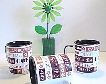 1977 Set  of Three "Coffee Time" Theme Mugs from Saltera - Vintage