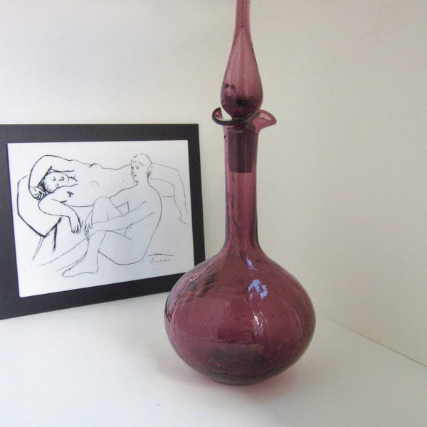 Vintage BLENKO Crackle Glass Decanter No. 37 in Amethyst