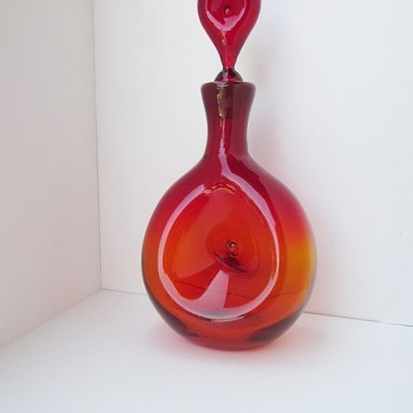 Vintage KANHWHA GLASS #717 Large Pinched Decanter in Amberina