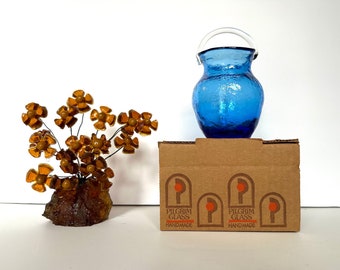 Pilgrim Glass Miniature Vase Basket in Blue - Vintage New in Original Box - FREE SHIPPING
