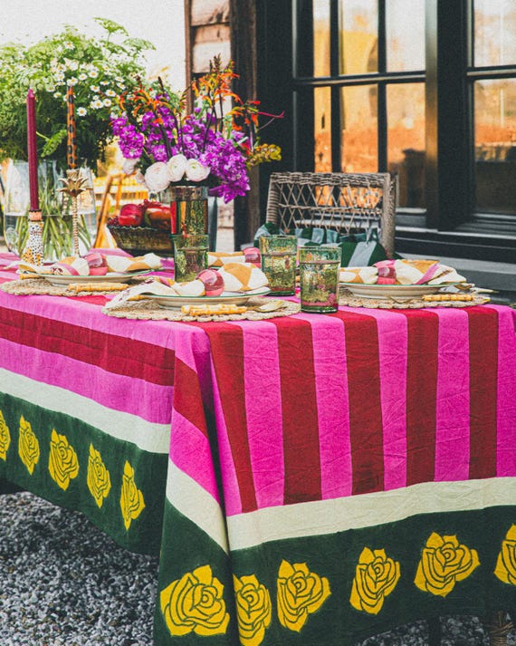 Stripes and Roses tablecloth