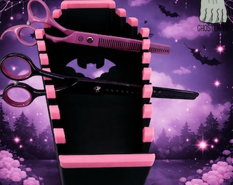 The Coffin Beautician *Gothic Black and Pink* - Hair Stylist Scissor Holder— Up to 10 pairs, Simple organizer |