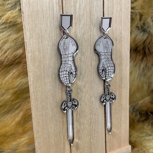 Knight Gauntlet and Sword Earrings/Ren Faire/Medieval/Cosplay/Mirrored Acrylic/READY TO SHIP