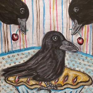 Blackbird Pie Bird Crow Raven Gothic Art 8 x 10 Signed Giclee Print Collectible Artist Kimberly Helgeson Sams image 1