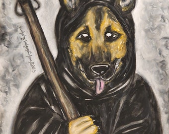 German Shepherd Reaper Gothic Dog Art Signed Giclee Print Halloween Collectible Artist Kimberly Helgeson Sams