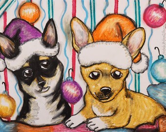 CHIHUAHUA Arte navideño firmado Giclee Print Dog Lover Artista coleccionable Kimberly Helgeson Sams Boho