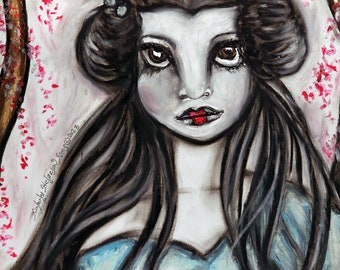Yuki-Onna Arte firmado Giclee Impresión Yokai Mujer Coleccionable Firmado por la artista Kimberly Helgeson Sams Corazón gótico de hielo