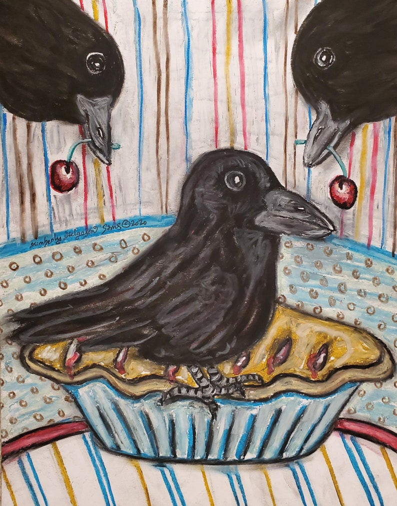 Blackbird Pie Bird Crow Raven Gothic Art 8 x 10 Signed Giclee Print Collectible Artist Kimberly Helgeson Sams image 1