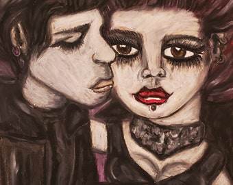 Goth Couple art gothic vintage style 8x10 SIGNED PRINT Artist Kimberly Helgeson Sams LOVESONG The Cure