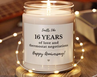 16-årsjubileumspresent, 16-årsjubileumsljus, rolig sextonde bröllopsdagspresent till fru, jubileumspresent till make