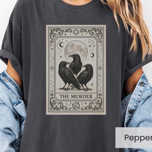 Crow Tarot Card Shirt, Crow Graphic Tee, Gothic Witchcore Shirt, Raven Moon TShirt | Halloween Shirt for Her | Dark Academia Aesthetic