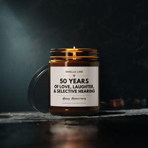 Vela de presente para 50º aniversário de casamento, presente divertido para casal, presente para 50 anos de casamento, vela para bodas de ouro, presente para marido e mulher imagem 6