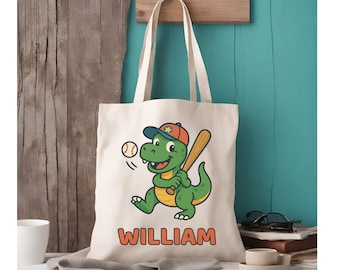 Personalisierte Dinosaurier Tragetasche für Kinder, niedliche T-Rex Kita Tasche, Spielzeug Aufbewahrung, Baseball Vorschule Tragetasche, individuelles Dino Geschenk für Kinder