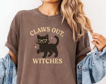 Funny Black Cat Halloween Shirt, Sassy Witchy Cat Graphic Tshirt, Spooky Season Fall Shirt for Women, Cat Witch Tshirt, Comfort Colors Tee